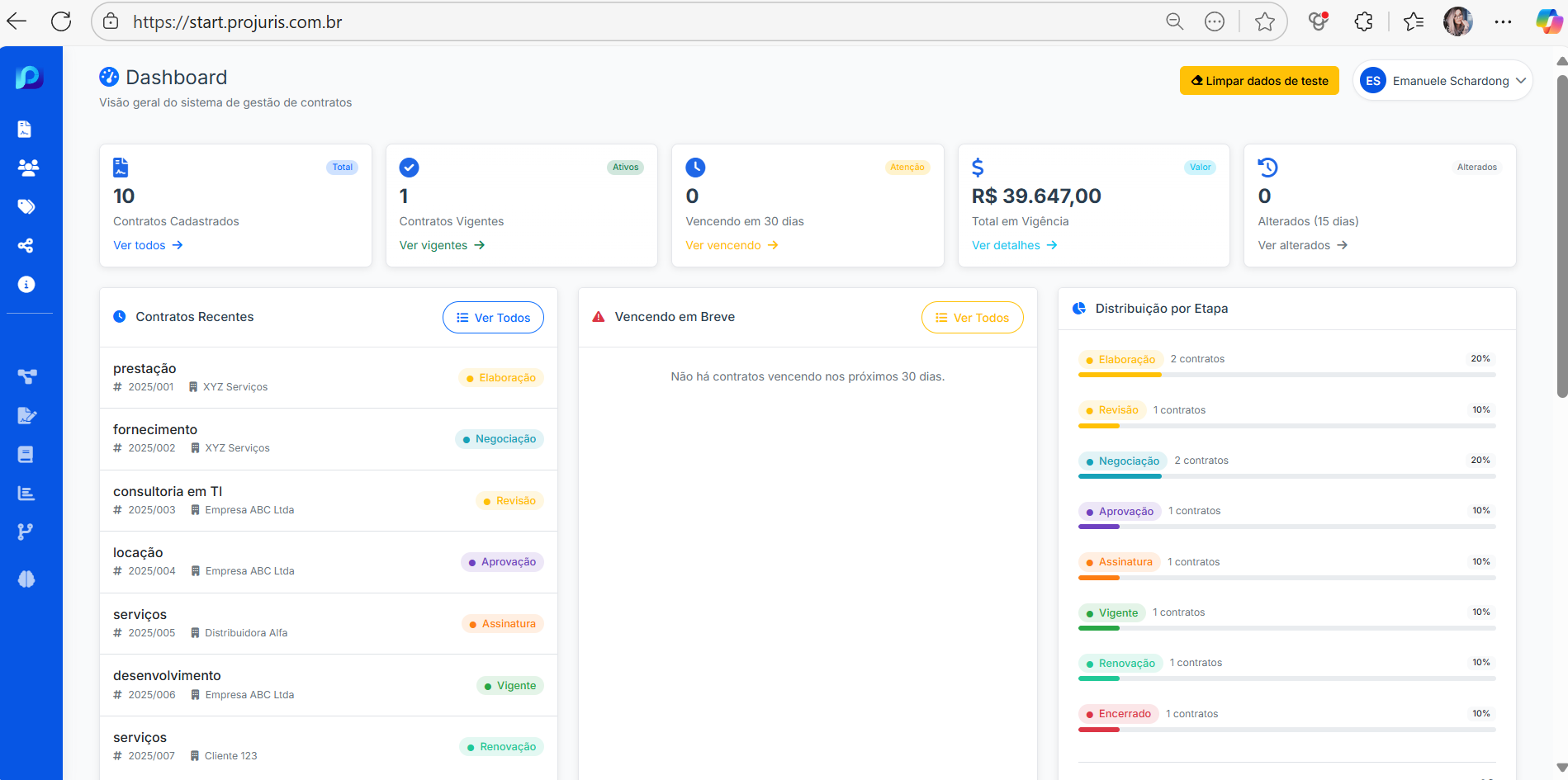 Interface da Ferramenta de Gestão de Contratos