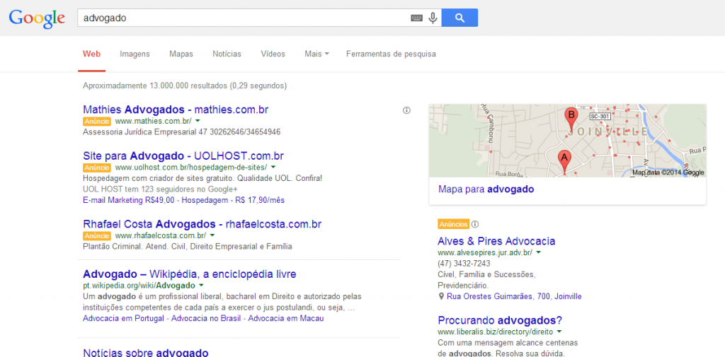 Pesquisa por advogados no Google