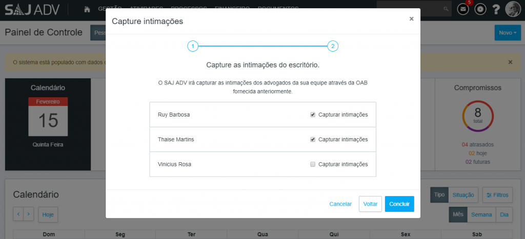 onboarding saj adv cadastro captura de intimação