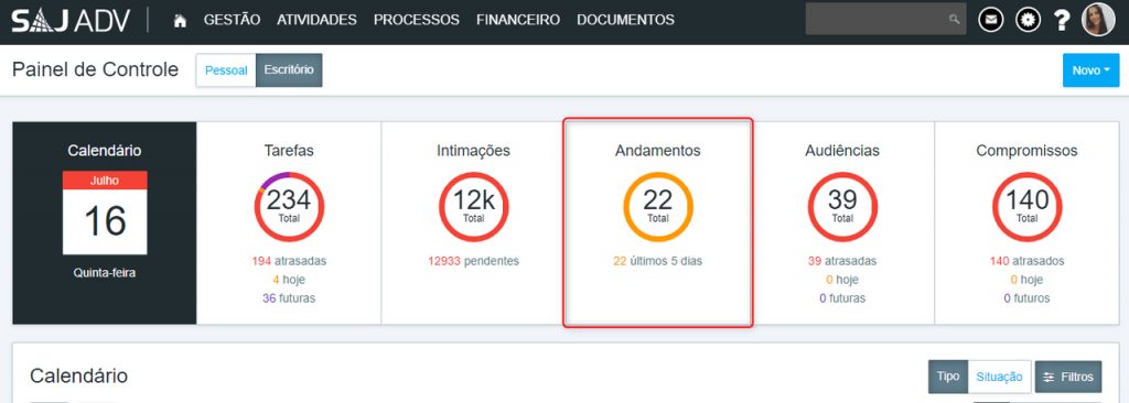 captura automática de andamentos processuais