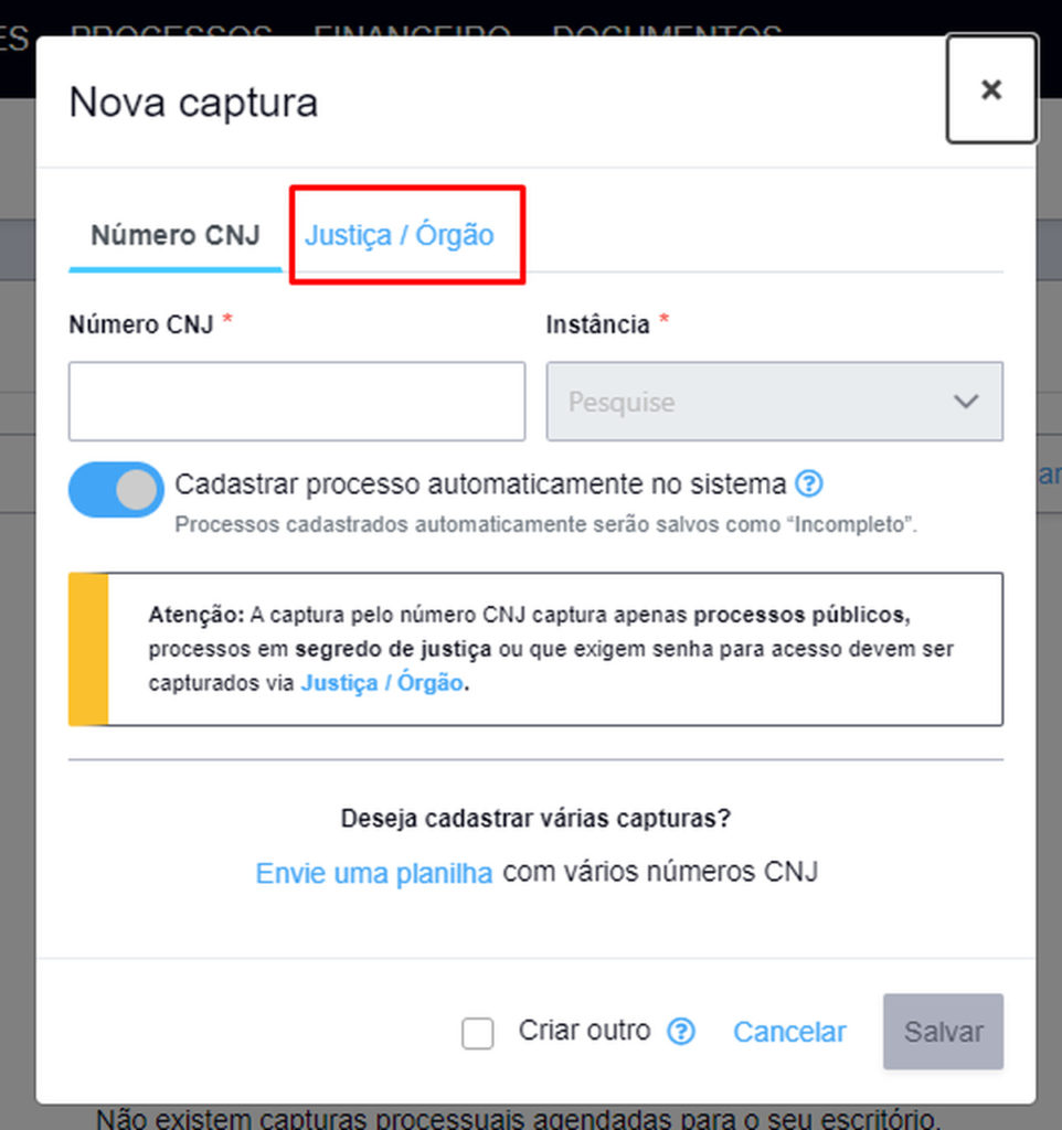 cadastro de captura na central de captura processual