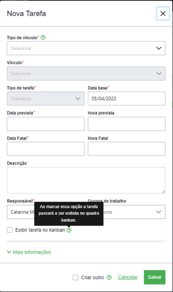 criação da tarefa - kanban 