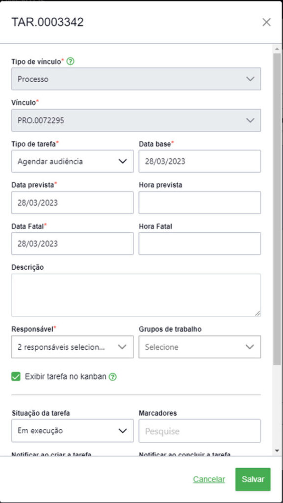 edição da tarefa - kanban 