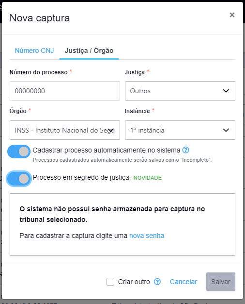 Captura de processos INSS no SAJ ADV 