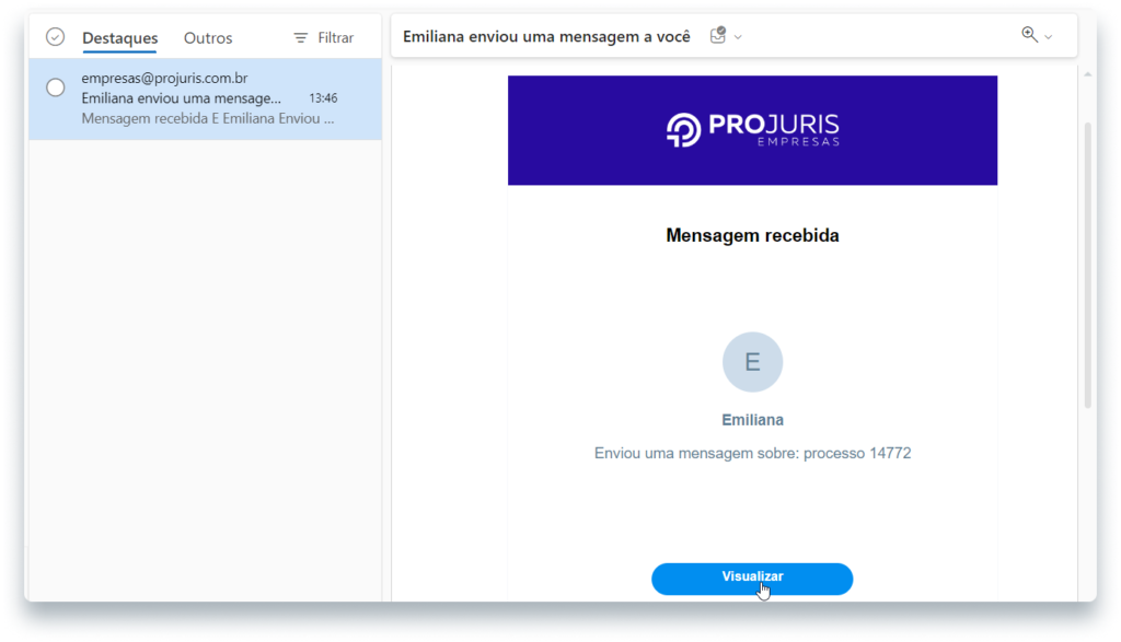 e-mail de convite para colaborar, enviado pela central de colaboração do Projuris 