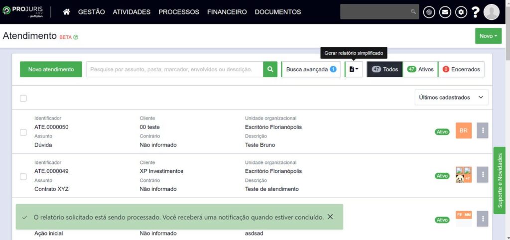 Relatórios de atendimentos ao cliente com Projuris ADV